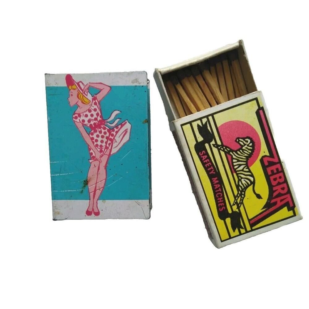 Vintage Love Matchbox Book Match Holder Blue Tin Mini Tray Little Girl